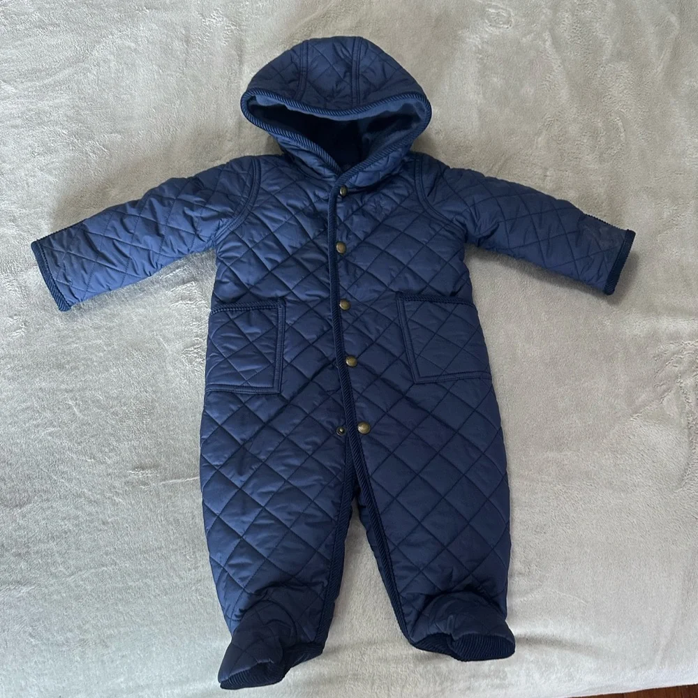 Ralph Lauren water repellent Navy Quilted Baby Snowsuit